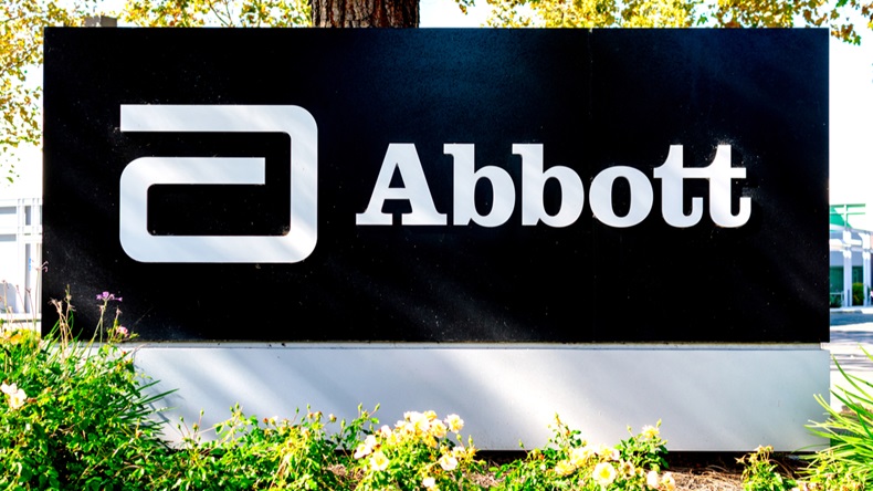 Abbot Laboratories logo and sign near company office in Silicon Valley. Abbott Labs is an American health care company - Pleasanton, California, USA - 2019