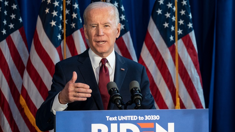 New York, NY - January 7, 2020: Former Vice President & Democratic hopeful Joe Biden made foreign policy statement at Current on Pier 59