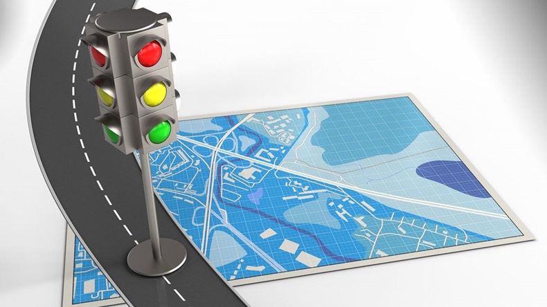  blue map with traffic light and