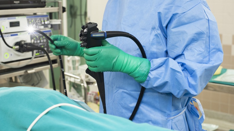 Endoscopy. Doctor holding endoscope and lightig before colonoscopy - Video Duodenoscope - Image 