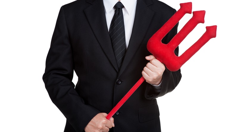 business man hold Red trident in isolated - Image 