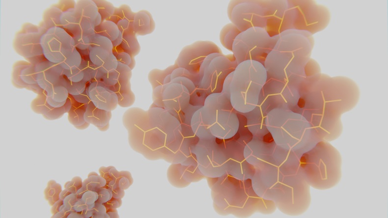 Insulin molecules. Insulin is a protein hormone that regulates the metabolism of carbohydrates and fats. 3d rendering
