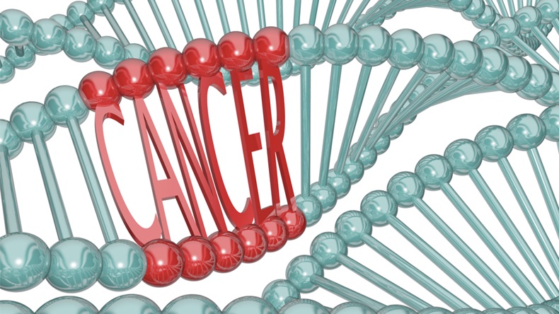 The word Cancer hidden in a strand of DNA