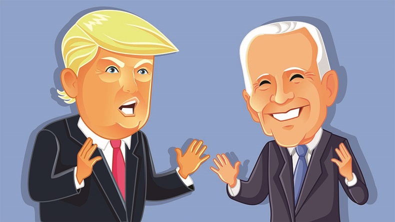 Donald Trump Versus Joe Biden. Drawing of presidential candidates for 2020 American Elections.