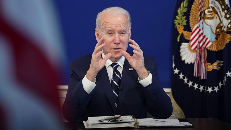 US President Joe Biden talks about the administration's COVID-19 surge response at the White House in Washington, DC