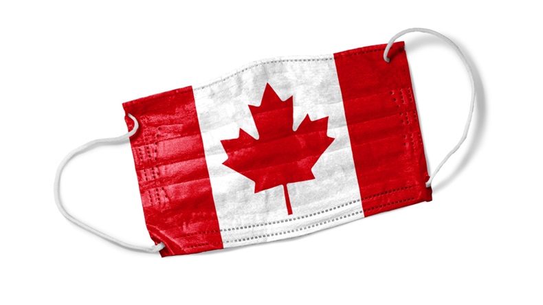 Face mask printed with image of the Canadian flag