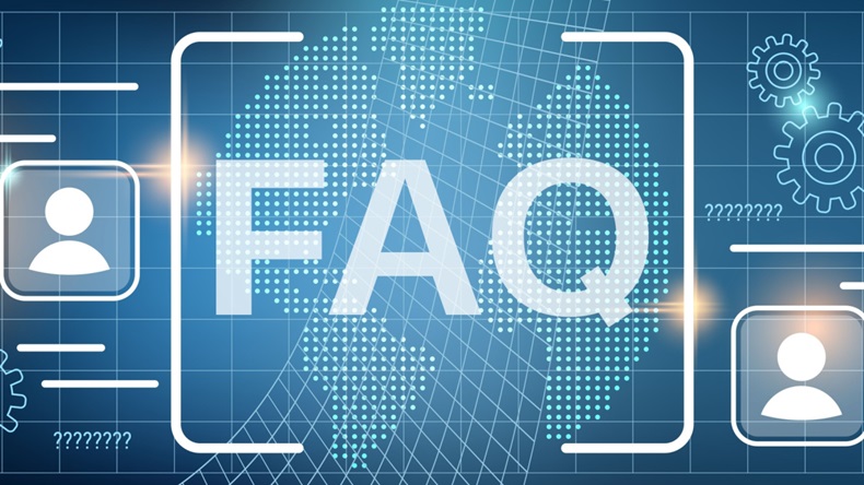 a digital rendering of the letters FAQ surrounded with other digital bubbles