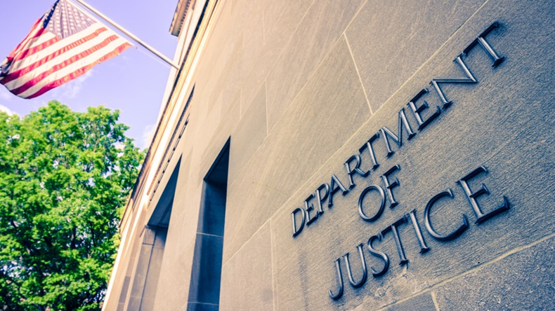 The northern facade of the Department of Justice building in Washington, DC.