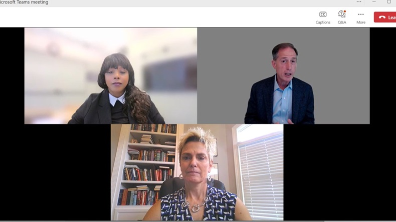 Michelle Tarver, Jeff Shuren, and Pathway for Patient Health President Marla Phillips are seen during a 24 September webinar.