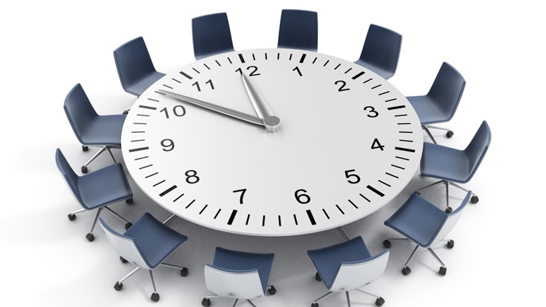 Ticking clock and negotiating table